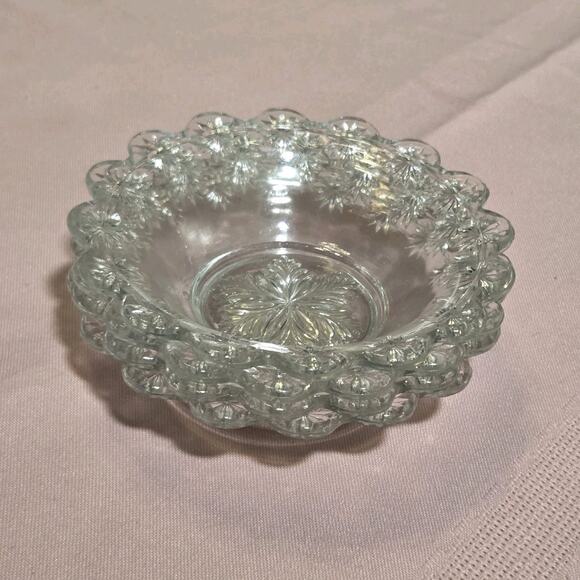 Antique Duncan Miller Clear Glass Small Bowl Set Diamond Ridge Pattern Starburst - Picture 7 of 8